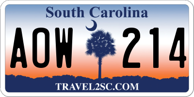 SC license plate AOW214