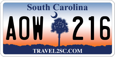 SC license plate AOW216