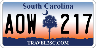 SC license plate AOW217
