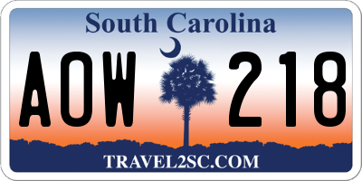 SC license plate AOW218