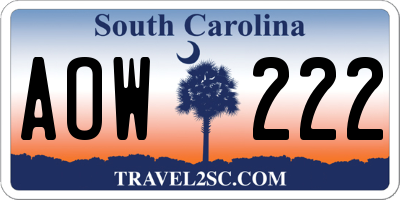 SC license plate AOW222