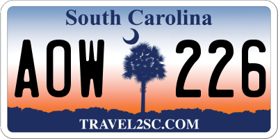 SC license plate AOW226