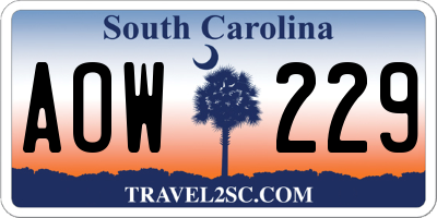 SC license plate AOW229