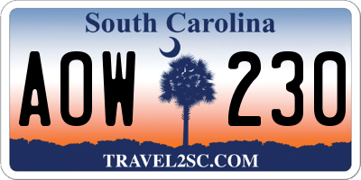 SC license plate AOW230