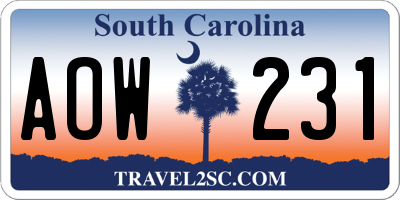 SC license plate AOW231