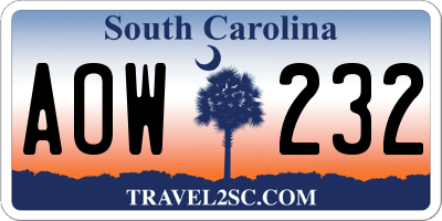 SC license plate AOW232