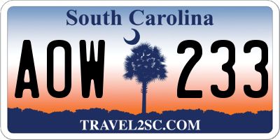 SC license plate AOW233