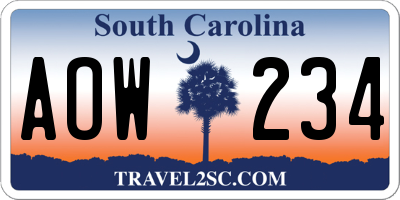 SC license plate AOW234