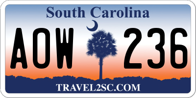 SC license plate AOW236