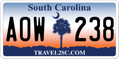 SC license plate AOW238