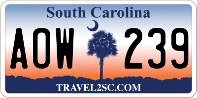 SC license plate AOW239