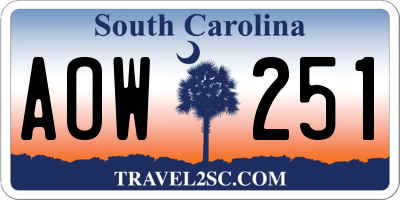 SC license plate AOW251