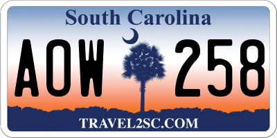 SC license plate AOW258