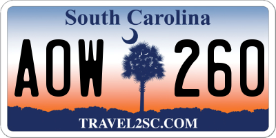SC license plate AOW260
