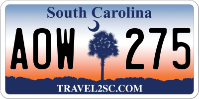 SC license plate AOW275