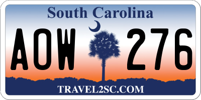 SC license plate AOW276