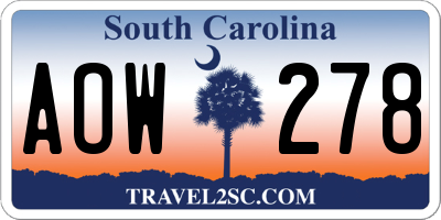 SC license plate AOW278