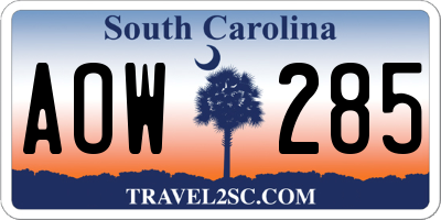 SC license plate AOW285