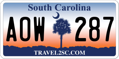 SC license plate AOW287