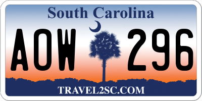 SC license plate AOW296