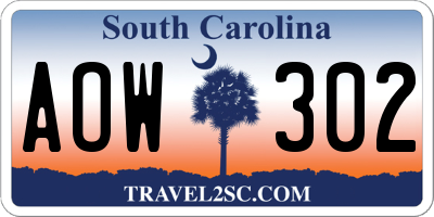 SC license plate AOW302