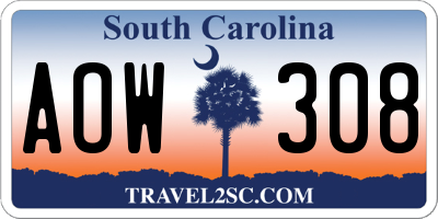SC license plate AOW308