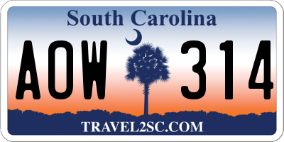 SC license plate AOW314