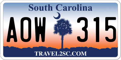 SC license plate AOW315