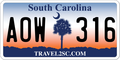 SC license plate AOW316