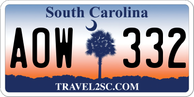 SC license plate AOW332