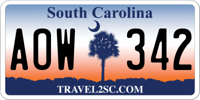 SC license plate AOW342