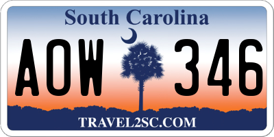 SC license plate AOW346