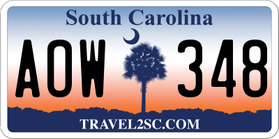 SC license plate AOW348