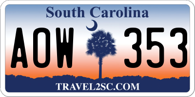 SC license plate AOW353