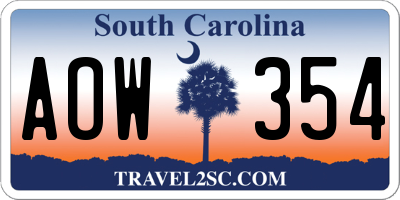 SC license plate AOW354