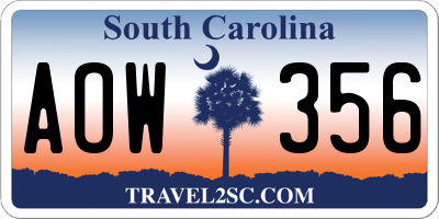 SC license plate AOW356