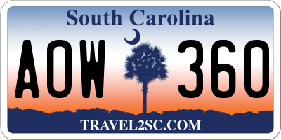 SC license plate AOW360