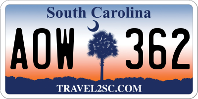SC license plate AOW362