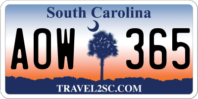 SC license plate AOW365