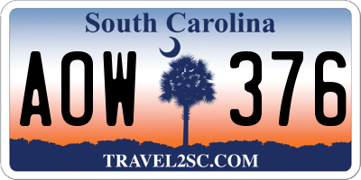 SC license plate AOW376