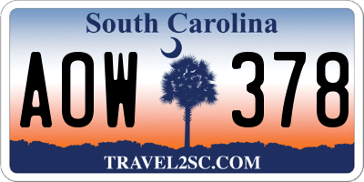 SC license plate AOW378