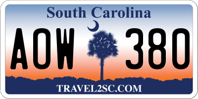 SC license plate AOW380