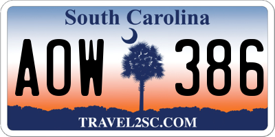SC license plate AOW386