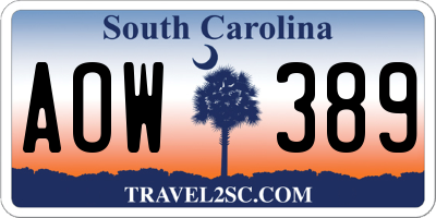 SC license plate AOW389