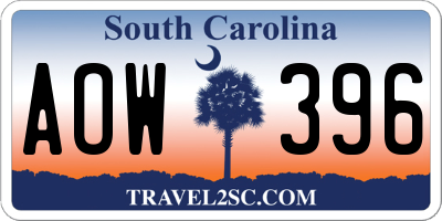 SC license plate AOW396