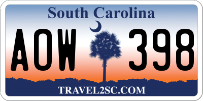 SC license plate AOW398