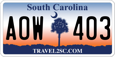 SC license plate AOW403