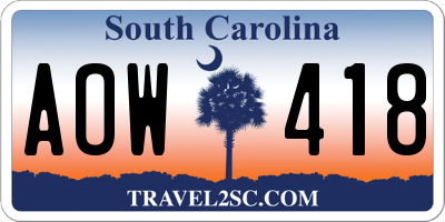 SC license plate AOW418