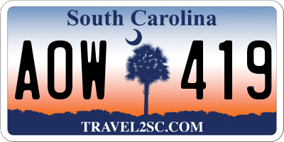 SC license plate AOW419