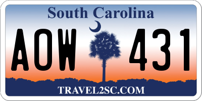 SC license plate AOW431